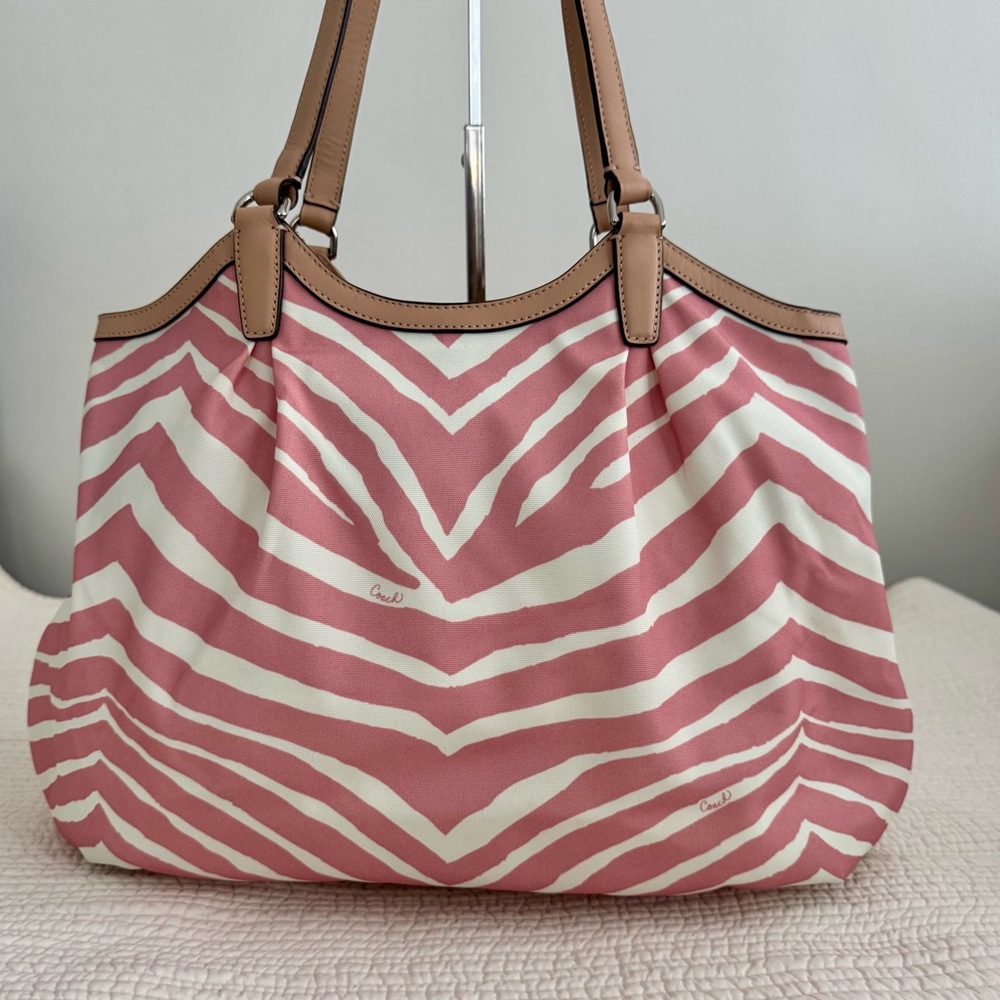 Coach Devin Signature Stripe Zebra Print Shoulder Bag F24022 - Picture 4 of 16